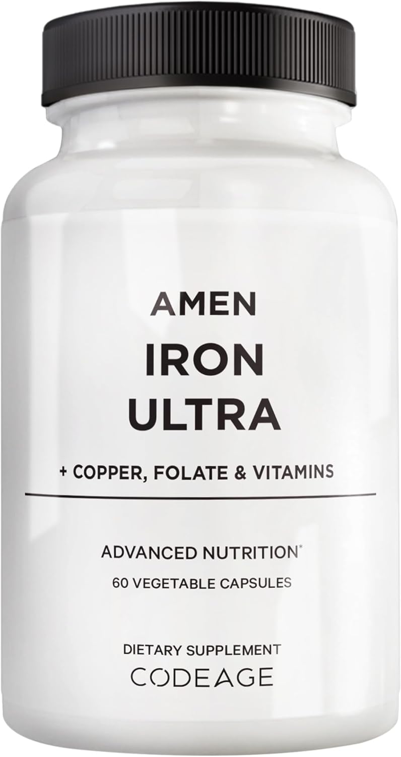 Amazon.com : Complément Iron Ultra Amen + cuivre, folate, vitamines C et B12 - approvisionnement de 2 mois - sulfate ferreux - 65 mg par portion - acide folique - pilules non-OGM - 60 capsules