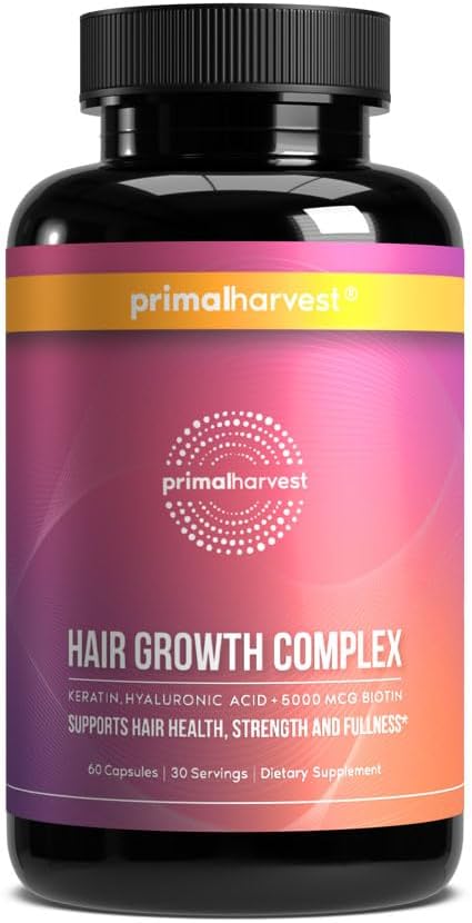 Amazon.com: Primal Harvest Hair Growth Vitamins, Hair Growth for Women & Men - 60 Hair Growth Pills, Natural Hair Thickening Products for w/Biotin & Zinc - Hair Supplement, Regrowth Hair Vitamins : Beauty & Personal Care