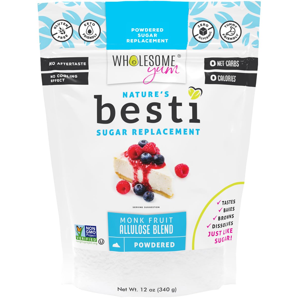 Amazon.com : Wholesome Yum Besti Natural Powdered Sugar Substitute - Keto Confectioners Monk Fruit Sweetener Blend With Allulose (No Erythritol) - Non GMO, Zero Carb, Zero Calorie, No Aftertaste (12 oz) : Grocery & Gourmet Food