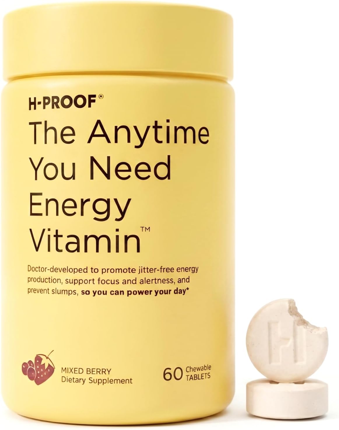 Amazon.com: H-PROOF The Anytime You Need Energy Vitamin for Sustained Energy, Focus & Alertness with Jitter-Free Caffeine, 60 Chewable Energy Supplements (30 Servings), Mixed Berry : Health & Household