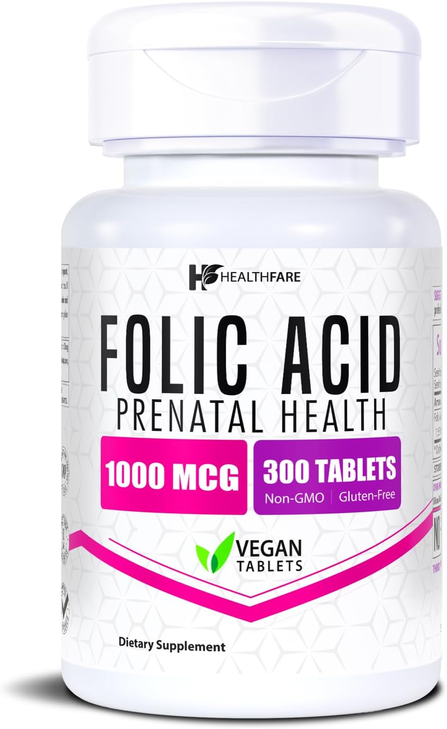 Amazon.com: Healthfare 葉酸 1000 mcg | 300ベジタブレット | ビタミンB9 | グルテンフリー | 非遺伝子組換え | 米国製 : ヘルス＆ハウスホールド