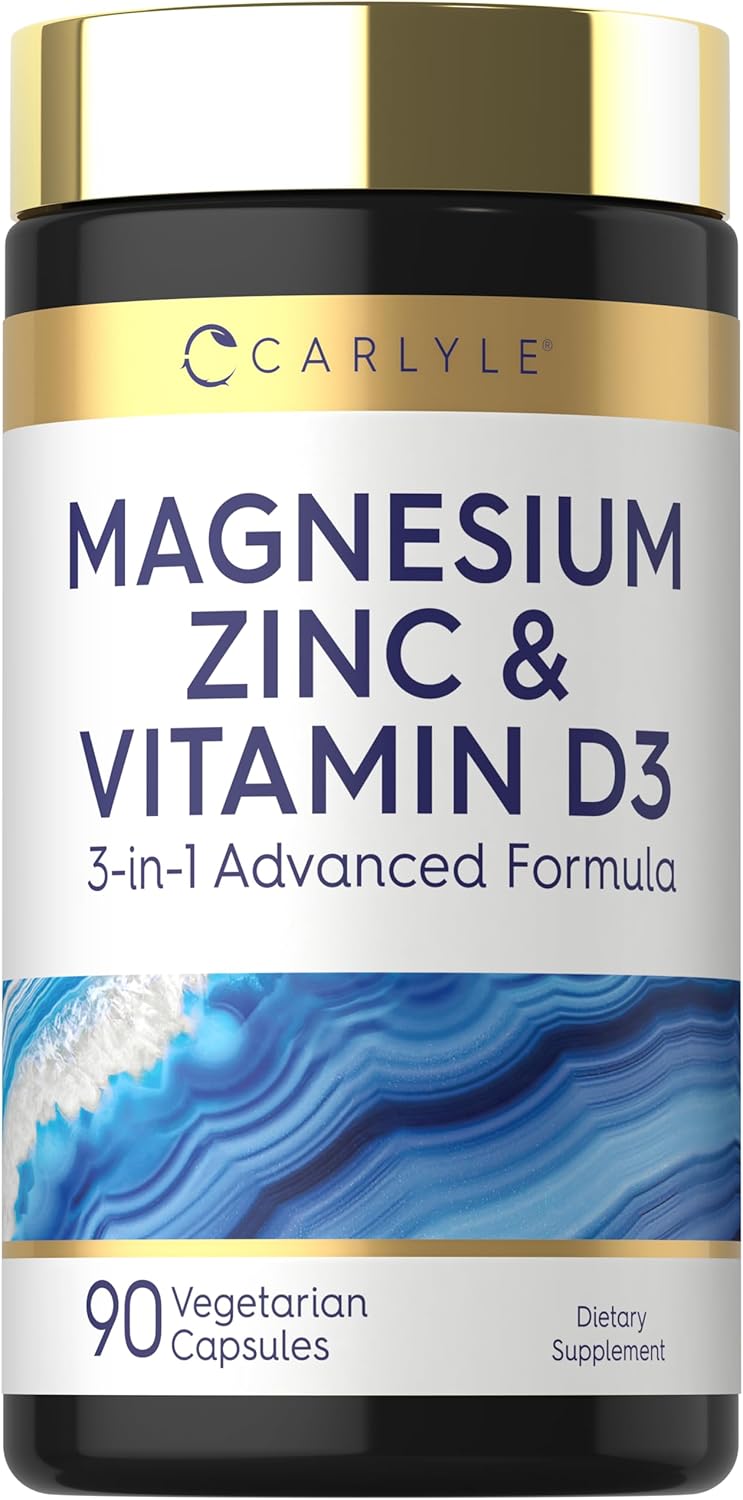 Amazon.com: Carlyle Magnesium Zinc and Vitamin D3 | 90 Capsules | 3-in-1 Advanced Formula | Vegetarian, Non-GMO and Gluten Free : Health & Household