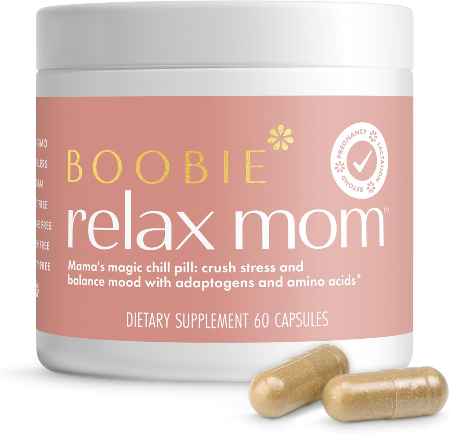 Amazon.com: Boobie Relax Mom Pregnancy & Postpartum Stress Support for Women | Breastfeeding Friendly Calm Mood Supplement with Adaptogens | 60 Capsules : Health & Household