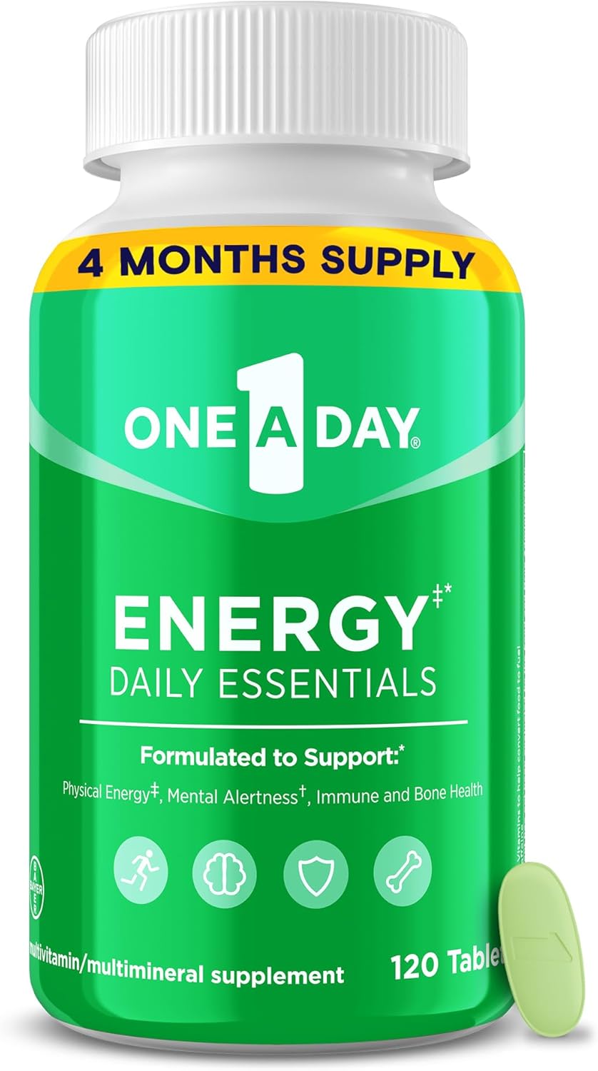 Amazon.com: One A Day Energy Daily Essentials Multivitamin, Energy Supplement to Support Mental Alertness and Immune Health with Vitamins A C, D, E, Zinc and Caffeine, 120 Count : Health & Household