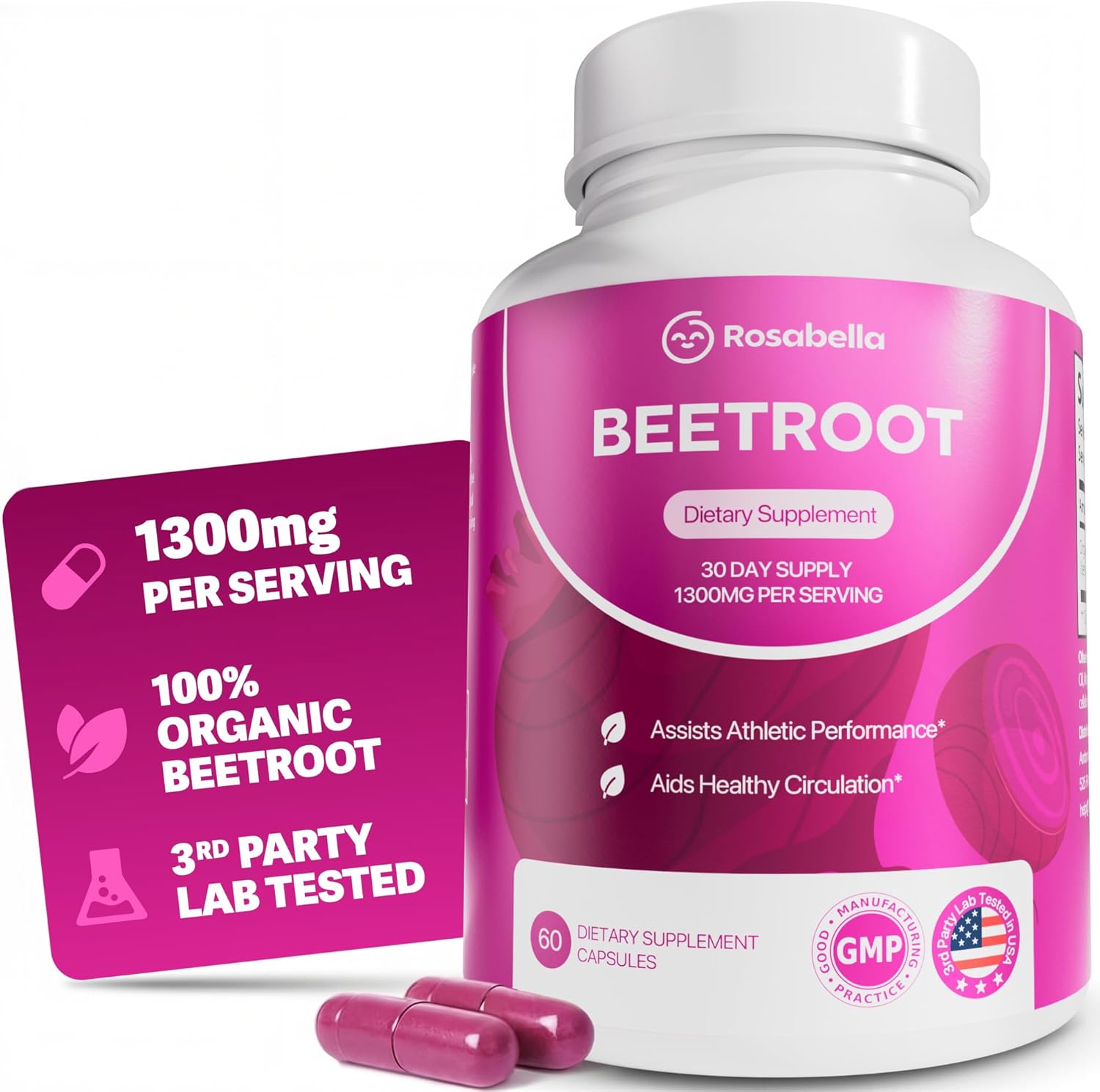 Amazon.com: Rosabella Organic Beet Root Capsules - 1300mg Beet Root Powder Aids Healthy Circulation & Vitality, Non-GMO, Beet Root Supplement - 60 Capsules, 30-Day Supply : Health & Household