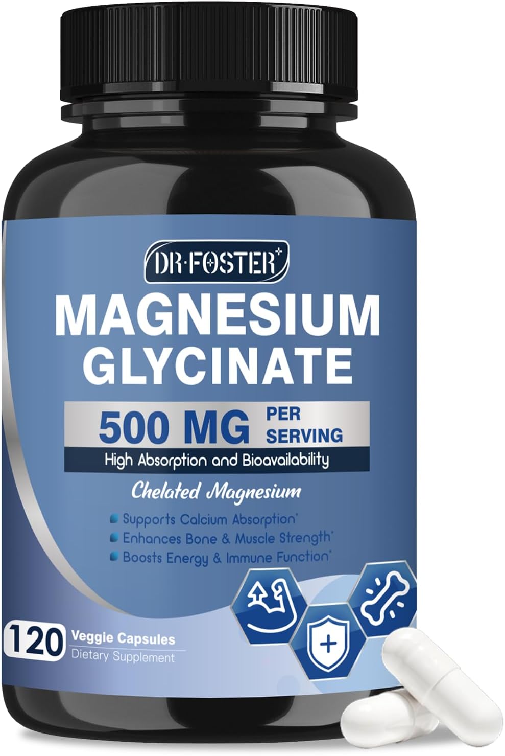 Amazon.com: DRFOSTER Magnesium Glycinate 500mg with Zinc & Vitamin D3, High Absorption Chelated Magnesium Glycinate Supplements for Sleep, Muscle & Bone Support, Leg Cramps Comfort, Non-GMO - 120 Veggie Capsules : Health & Household