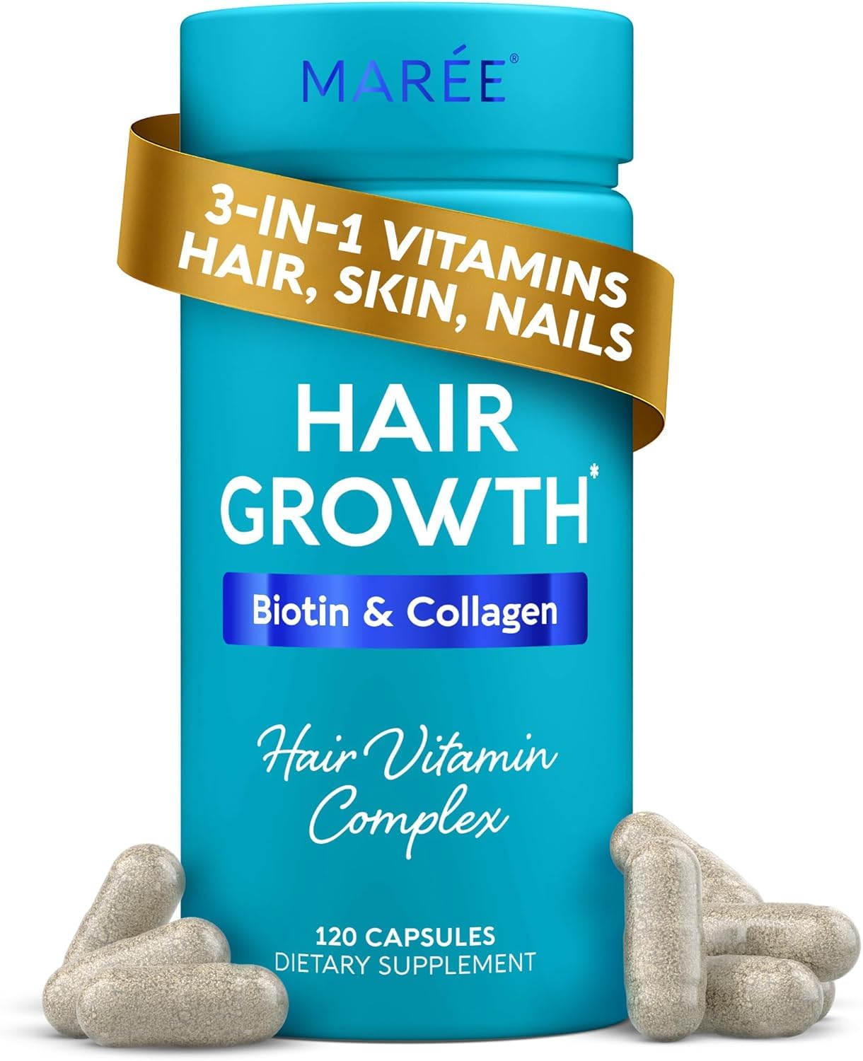 Amazon.com : MAREE Hair Growth Vitamins - Faster Thicker Hair Growth Products - Biotin & Collagen Complex Hair Growth Supplements - Hair Vitamins for Hair Loss for Women & Men - Vitaminas Para El Cabello 120 Pills : Beauty & Personal Care